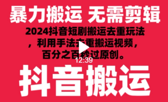 2024最新抖音搬运技术，抖音短剧视频去重，手法搬运，利用工具去重，达到秒过原创的效果【揭秘】-一米创业记