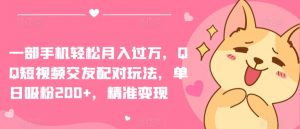 一部手机轻松月入过万，QQ短视频交友配对玩法，单日吸粉200+，精准变现【揭秘】-一米创业记
