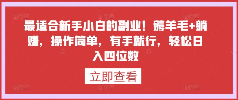 最适合新手小白的副业！薅羊毛+躺赚，操作简单，有手就行，轻松日入四位数【揭秘】-一米创业记