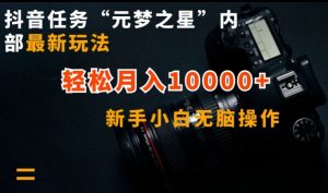 抖音任务“元梦之星”内部最新玩法，新手小白无脑操作，轻松月入10000+【揭秘】-一米创业记