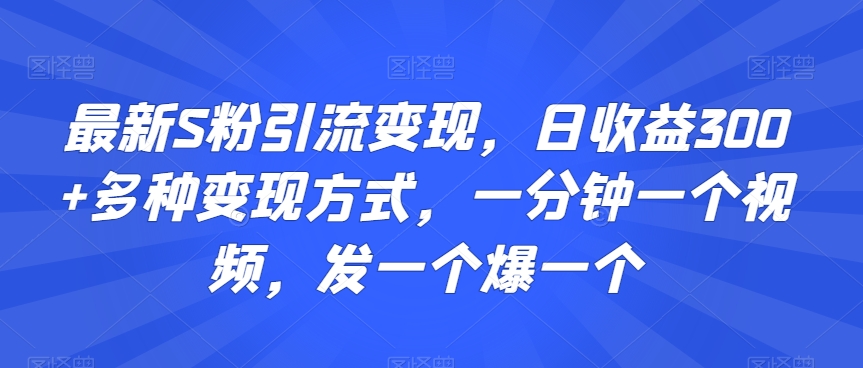 最新S粉引流变现，日收益300+多种变现方式，一分钟一个视频，发一个爆一个【揭秘】-一米创业记