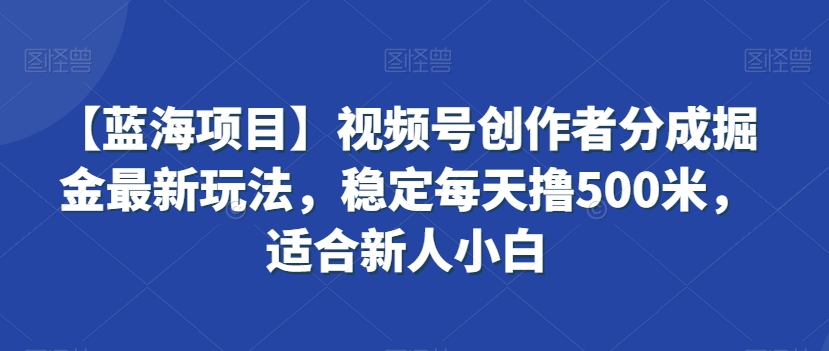 【蓝海项目】视频号创作者分成掘金最新玩法，稳定每天撸500米，适合新人小白【揭秘】-一米创业记