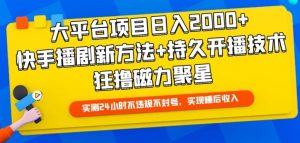 大平台项目日入2000+，快手播剧新方法+持久开播技术，狂撸磁力聚星【揭秘】-一米创业记