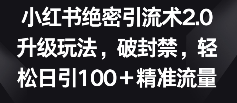 小红书绝密引流术2.0升级玩法，破封禁，轻松日引100+精准流量【揭秘】-一米创业记