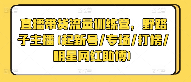 直播带货流量训练营，野路子主播(起新号/专场/打榜/明星网红助博)-一米创业记