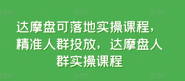 达摩盘可落地实操课程，精准人群投放，达摩盘人群实操课程-一米创业记