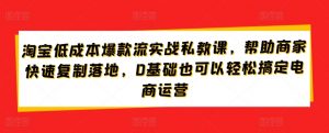 淘宝低成本爆款流实战私教课，帮助商家快速复制落地，0基础也可以轻松搞定电商运营-一米创业记