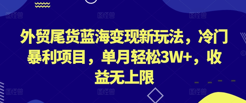 外贸尾货蓝海变现新玩法，冷门暴利项目，单月轻松3W+，收益无上限【揭秘】-一米创业记