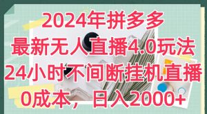 2024年拼多多最新无人直播4.0玩法,24小时不间断挂机直播,0成本,日入2k【揭秘】-一米创业记