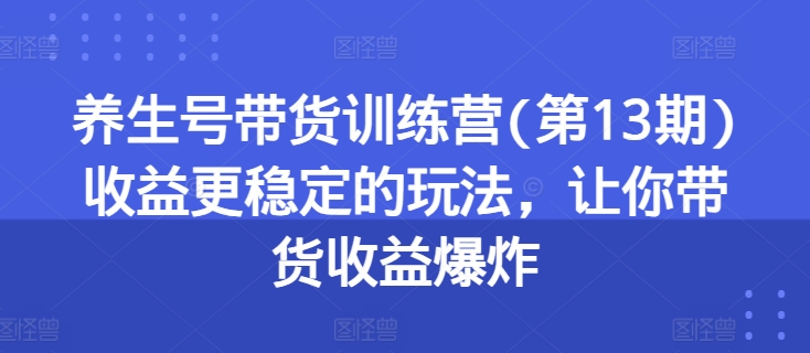 养生号带货训练营(第13期)收益更稳定的玩法，让你带货收益爆炸-一米创业记
