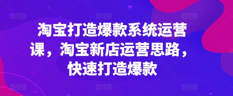 淘宝打造爆款系统运营课,淘宝新店运营思路,快速打造爆款-一米创业记