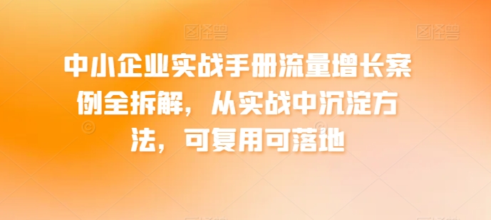 中小企业实战手册流量增长案例全拆解,从实战中沉淀方法,可复用可落地-一米创业记