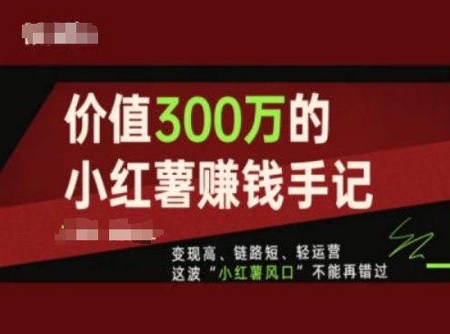 价值300万的小红书赚钱手记，变现高、链路短、轻运营，这波“小红薯风口”不能再错过-一米创业记
