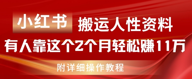 小红书搬运人性资料，有人靠这个2个月轻松赚11w，附教程【揭秘】-一米创业记