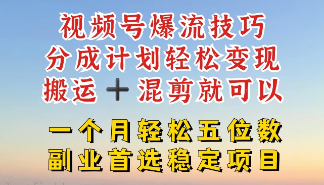 视频号爆流技巧，分成计划轻松变现，搬运 +混剪就可以，一个月轻松五位数稳定项目【揭秘】-一米创业记