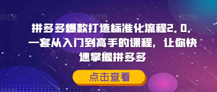 拼多多爆款打造标准化流程2.0，一套从入门到高手的课程，让你快速掌握拼多多-一米创业记