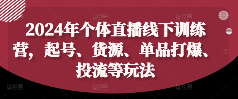 2024年个体直播训练营，起号、货源、单品打爆、投流等玩法-一米创业记