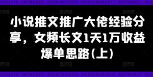 小说推文推广大佬经验分享，女频长文1天1万收益爆单思路(上)-一米创业记