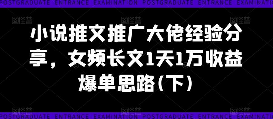 小说推文推广大佬经验分享，女频长文1天1万收益爆单思路(下)-一米创业记