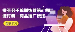 拼多多千单训练营第27期微付费—商品推广玩法-一米创业记