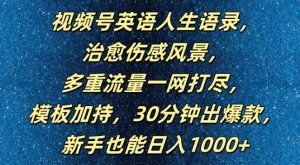 视频号英语人生语录，多重流量一网打尽，模板加持，30分钟出爆款，新手也能日入1000+【揭秘】-一米创业记