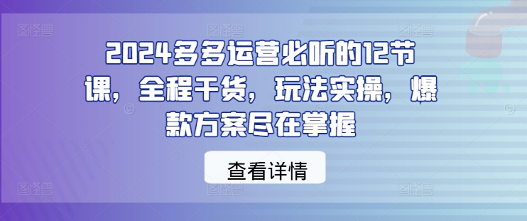 2024多多运营必听的12节课，全程干货，玩法实操，爆款方案尽在掌握-一米创业记