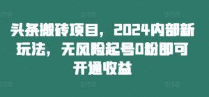 头条搬砖项目，2024内部新玩法，无风险起号0粉即可开通收益-一米创业记