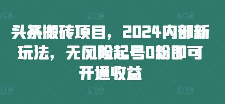 头条搬砖项目，2024内部新玩法，无风险起号0粉即可开通收益-一米创业记