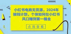 小红书电商无货源，2024年搞钱计划，个体如何在小红书风口赚到第一桶金-一米创业记