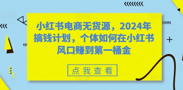 小红书电商无货源，2024年搞钱计划，个体如何在小红书风口赚到第一桶金-一米创业记