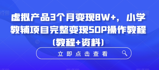 虚拟产品3个月变现8W+,小学教辅项目完整变现SOP操作教程(教程+资料)-一米创业记