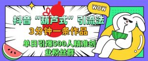 抖音葫芦式引流法，三分钟一条作品，单日引爆抖音500人精准创业粉丝群【揭秘】-一米创业记