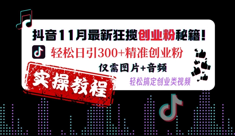 抖音11月最新狂揽创业粉秘籍，轻松日引300+精准创业粉，仅需图片+音频，轻松搞定创业类视频-一米创业记