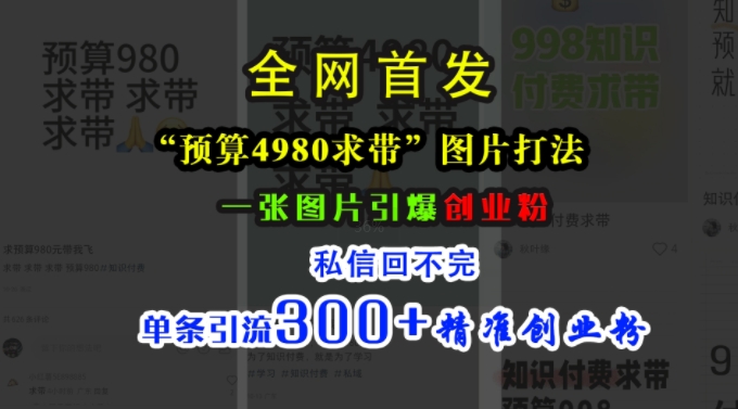 小红书“预算4980带我飞”图片打法，一张图片引爆创业粉，私信回不完，单条引流300+精准创业粉-一米创业记