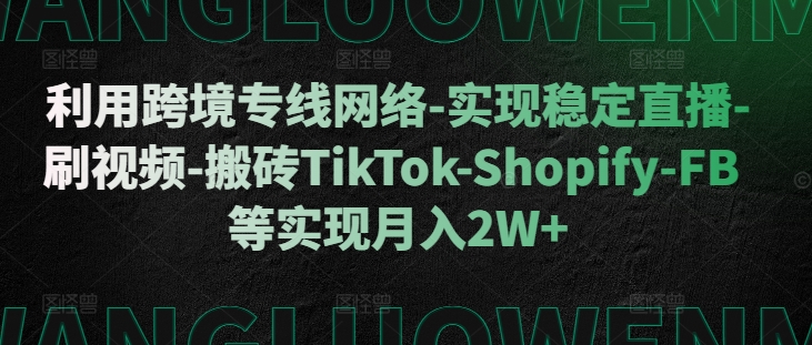 利用跨境专线网络-实现稳定直播-刷视频-搬砖TikTok-Shopify-FB等实现月入2W+【揭秘】-一米创业记