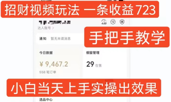 招财视频玩法，一条视频收益723，手把手教学，小白当天可上手-一米创业记