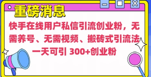 快手最新引流创业粉方法，无需养号、无需视频、搬砖式引流法【揭秘】-一米创业记