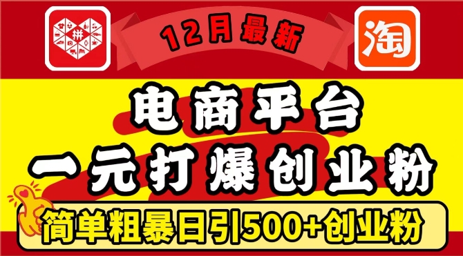 12月最新：电商平台1元打爆创业粉，简单粗暴日引500+精准创业粉，轻松月入过W【揭秘】-一米创业记