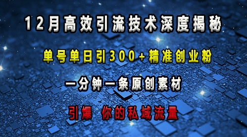 最新高效引流技术深度揭秘 ，单号单日引300+精准创业粉，一分钟一条原创素材，引爆你的私域流量-一米创业记