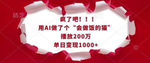 疯了吧！用AI做了个“会做饭的猫”，播放200万，单日变现1k-一米创业记