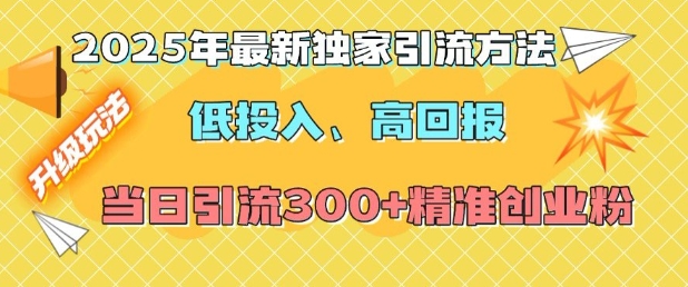 2025年最新独家引流方法，低投入高回报？当日引流300+精准创业粉-一米创业记