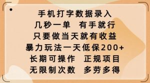 手机打字数据录入，几秒一单，有手就行，只要做当天就有收益，暴力玩法一天低保2张-一米创业记