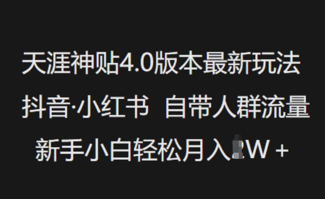 天涯神贴4.0版本最新玩法，抖音·小红书自带人群流量，新手小白轻松月入过W-一米创业记
