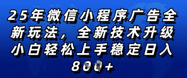 2025年微信小程序全新玩法纯小白易上手，稳定日入多张，技术全新升级，全网首发【揭秘】-一米创业记