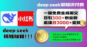 Deepseek一键免费生成小红书图文日引300+创业粉，日变现多张教程，方法全行业通用！-一米创业记