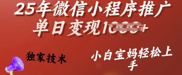 25年微信小程序推广单日变现多张，独家技术，小白宝妈轻松上手【揭秘】-一米创业记