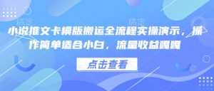 小说推文卡模版搬运全流程实操演示，操作简单适合小白，流量收益嘎嘎-一米创业记