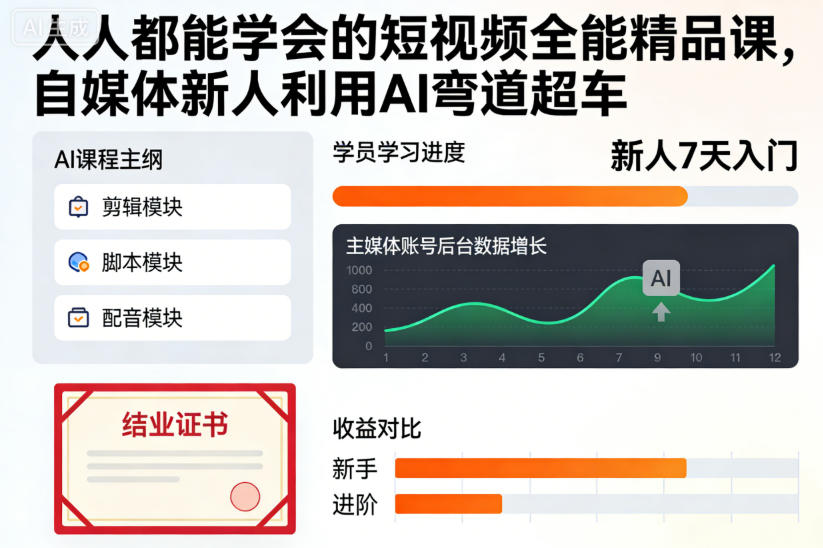 人人都能学会的短视频全能精品课,自媒体新人利用AI弯道超车-一米创业记