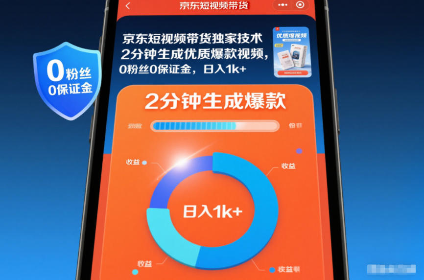 京东短视频带货独家技术，2分钟生成一条优质爆款视频，0粉丝0保证金，日入1k+【揭秘】-一米创业记