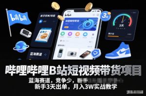 哔哩哔哩B站短视频带货项目,蓝海赛道,竞争少,新手3天出单,月入3W实战教学-一米创业记